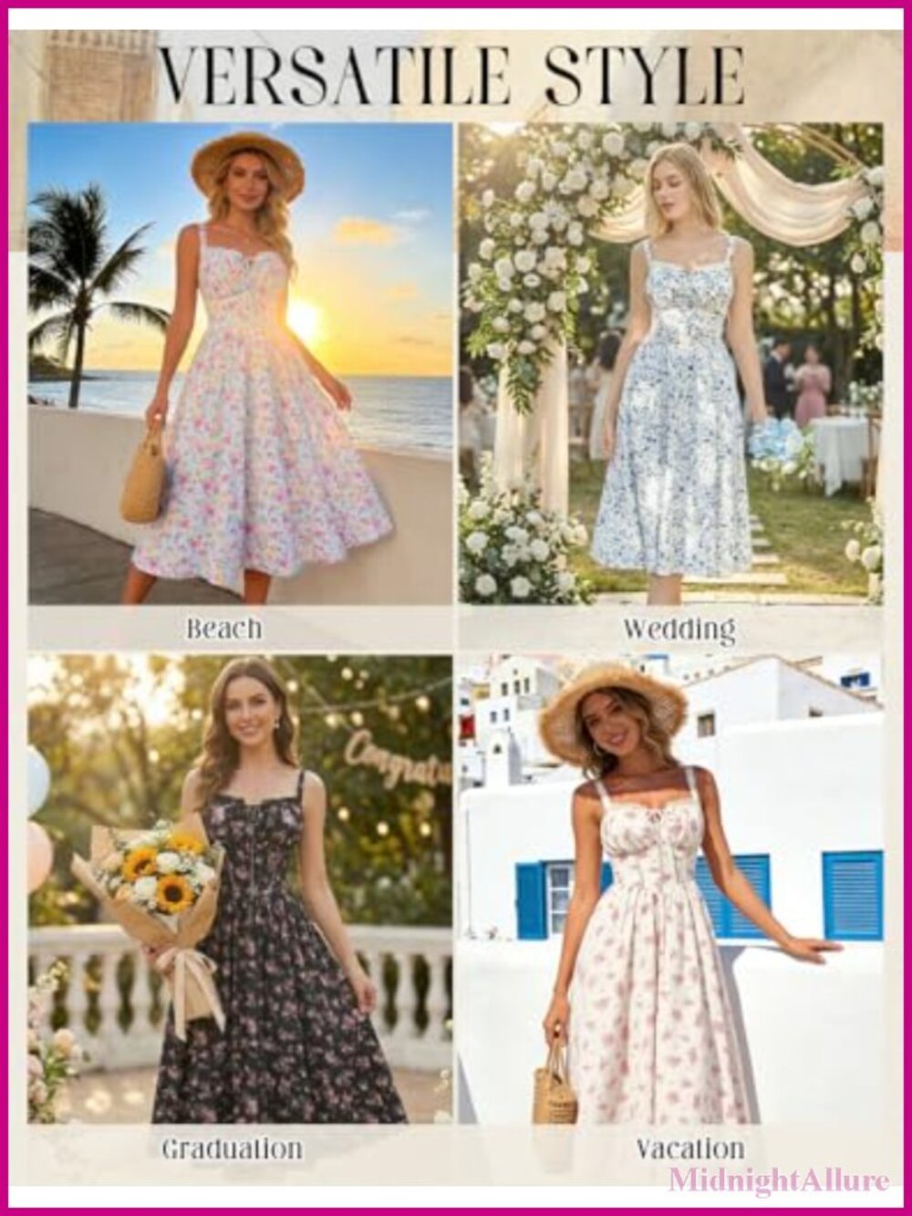 Floral Corset Dress Cutout Waist Smocked Back Pockets 95% Polyester 5% Elastane - Picture 5 of 6
